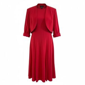 R&M Richards 2-Piece Linen Blend Dress & Cropped Jacket Set Red Size 14